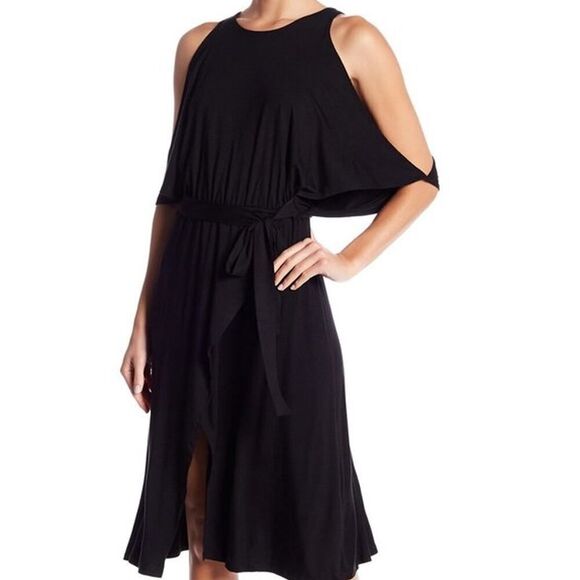 NWT Splendid Black Cold Shoulder Wrap Dress Size S - Picture 1 of 8